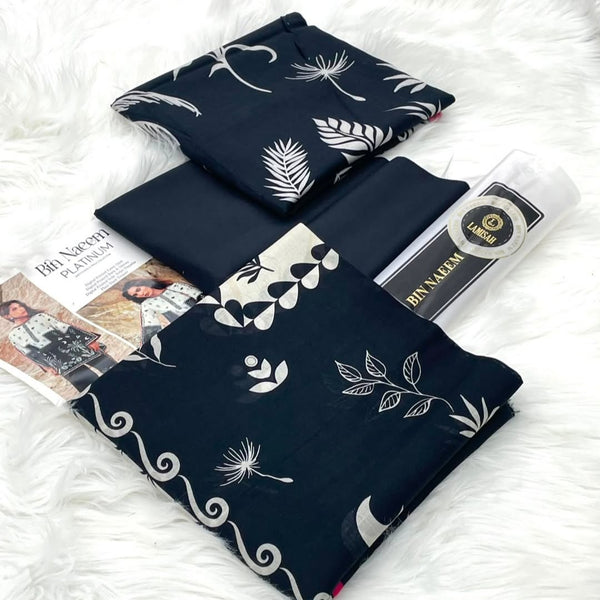 Bin Naeem Platinum Digital Lawn – 3 Piece Unstitched Suit | Midnight Monochrome