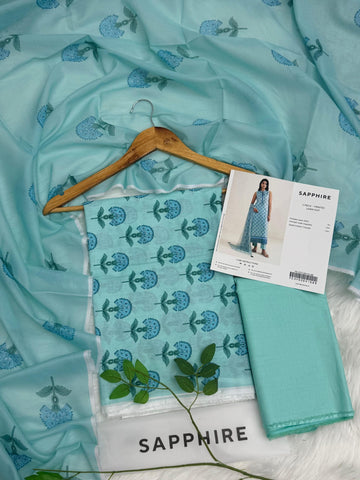 SAPPHIRE Premium Lawn 3PC Unstitched Suit – Aqua Mint