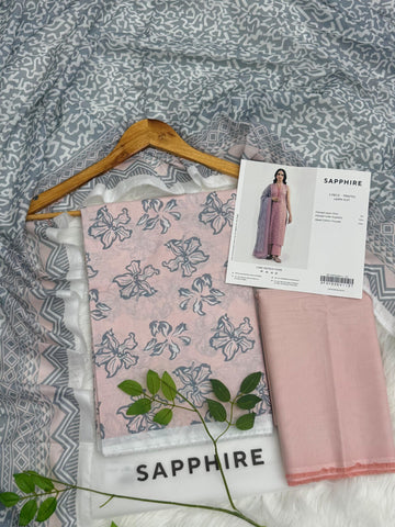 SAPPHIRE Premium Lawn 3PC Unstitched Suit – Tea Pink