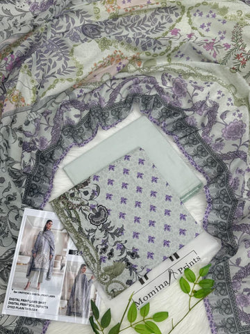 Momina Prints Premium Digital Lawn – 3 Piece Unstitched Suit | Lavender Bloom